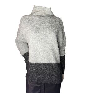 Karen Kane Sweater Boucle Knit Colorblock Funnel Neck Oversized Cozy Grey XXL